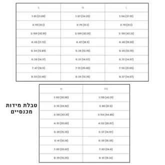 טבלת מידות מכנסיים (1) טבלת מידות מכנסיים (1)