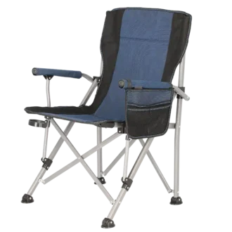 כיסא קמפינג מתקפל כחול על הצד כיסא קמפינג מתקפל כחול על הצד