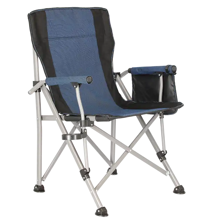 כיסא קמפינג מתקפל כחול על הצד השני