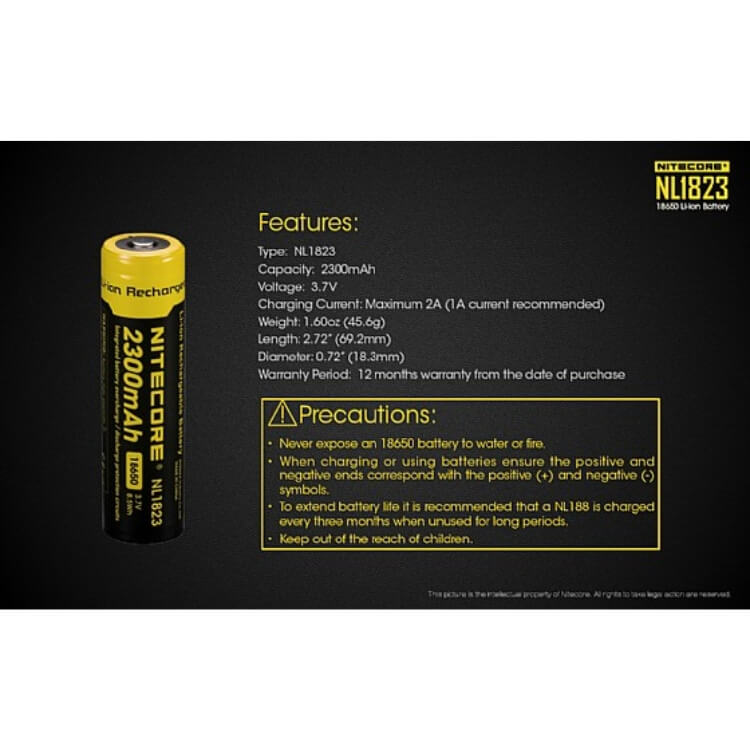 סוללת ליתיום נטענת 18650 2300mAh של Nitecore