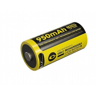 סוללת ליתיום CR123A 16340 עם טעינת USB-C של Nitecore