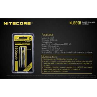 סוללת ליתיום איכותית עם טעינת USB, מסוג 18650 3500mAh של Nitecore