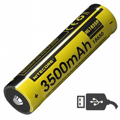 סוללת ליתיום איכותית עם טעינת USB, מסוג 18650 3500mAh של Nitecore