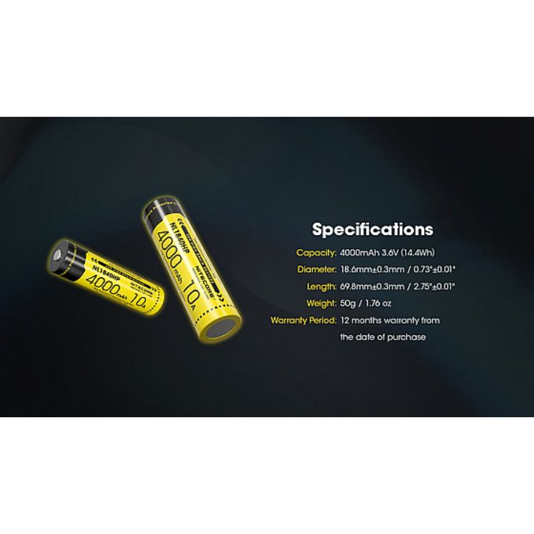 סוללת ליתיום נטענת 18650 4000mAh 10A של Nitecore