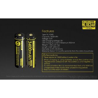 סוללת ליתיום עם טעינת USB, סוג 18650 3400mAh של Nitecore סוללת ליתיום עם טעינת USB, סוג 18650 3400mAh של Nitecore