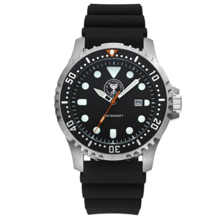 שעון לחיילים עם סמל מוסד, עמיד במים עד 200 מ’ – אפור