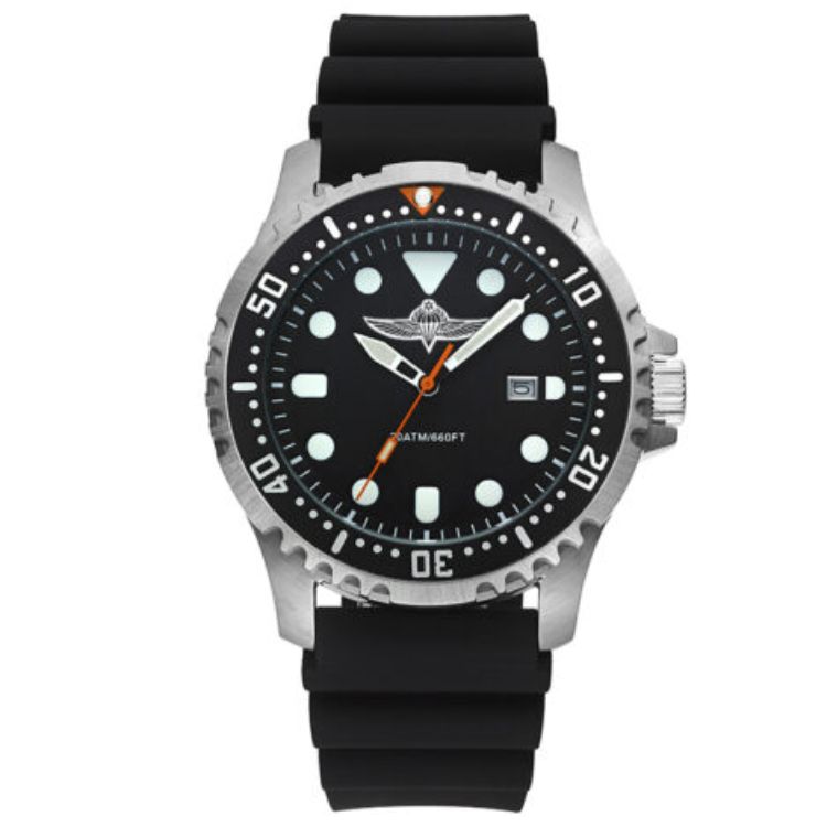 שעון לחיילים עם סמל צנחנים, עמיד במים עד 200 מ’ – אפור