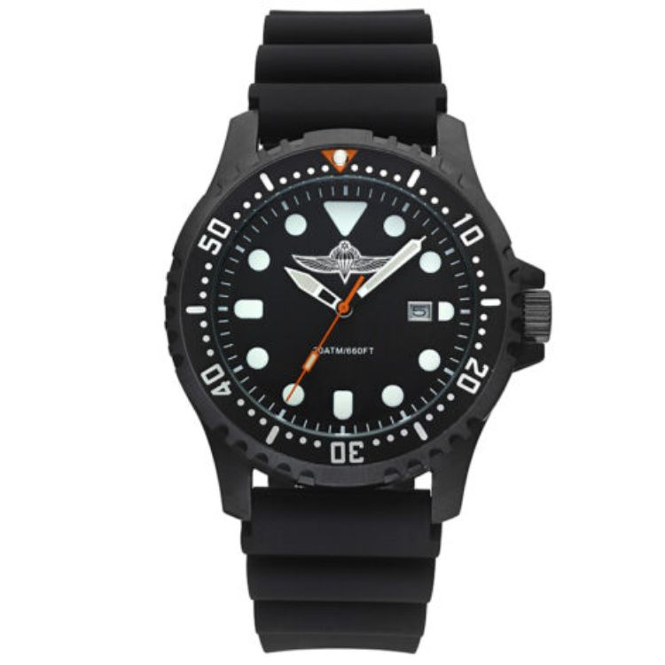 שעון לחיילים עם סמל צנחנים, עמיד במים עד 200 מ’ – שחור