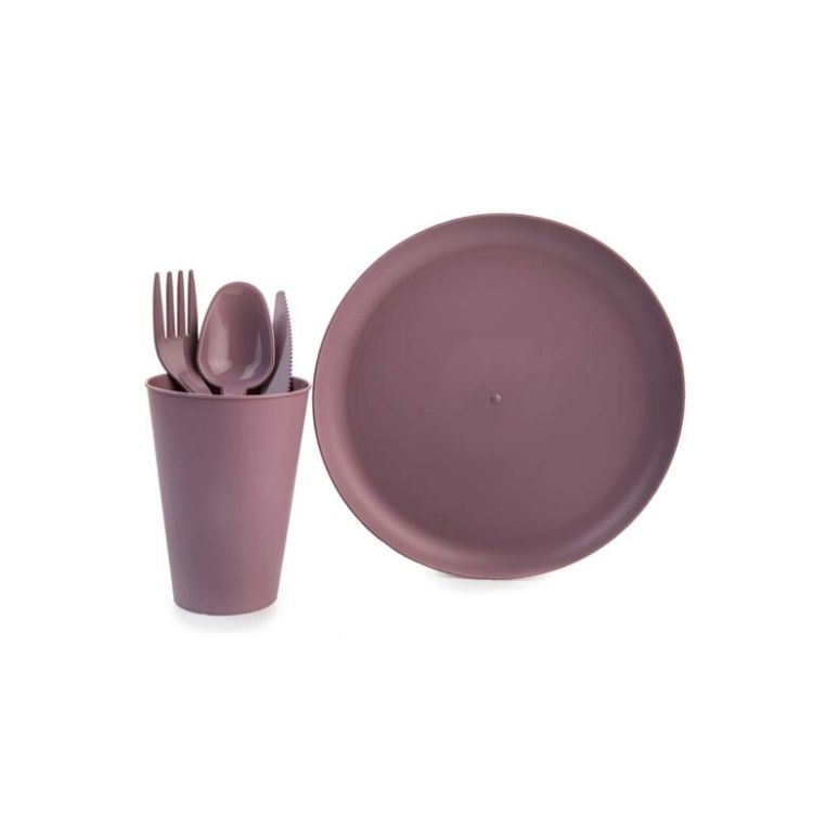 סט פיקניק רב פעמי ל-6 אנשים – צלחות, כוסות וסכו”ם – סגול(1)